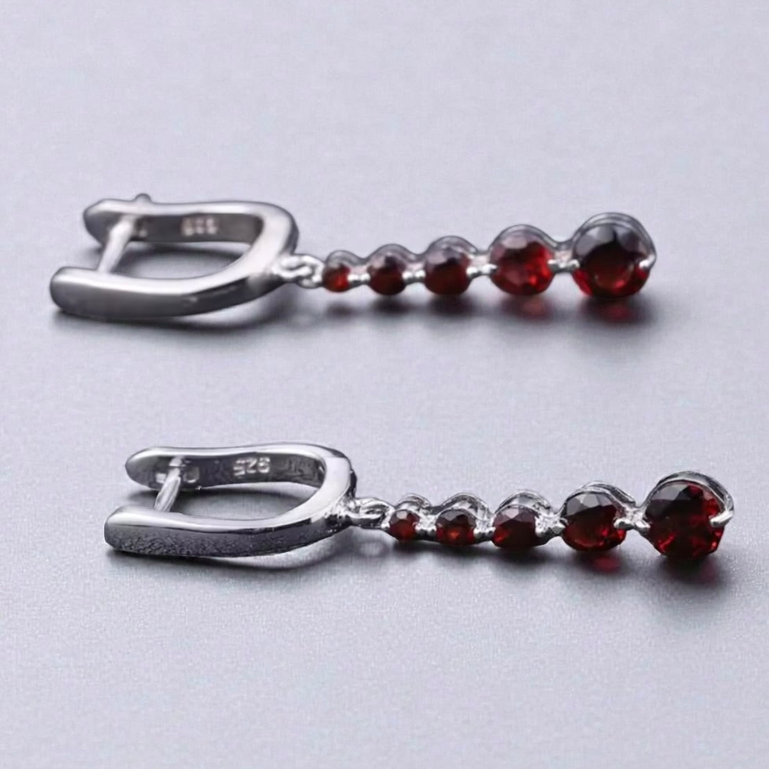 2.67Ct Natural Red Garnet Drop Earrings Genuine 925 Sterling Silver Elegant Fine Jewelry for Women