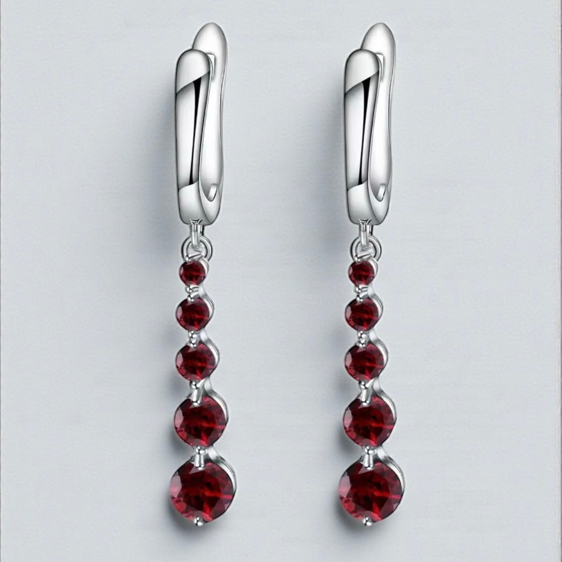 2.67Ct Natural Red Garnet Drop Earrings Genuine 925 Sterling Silver Elegant Fine Jewelry for Women