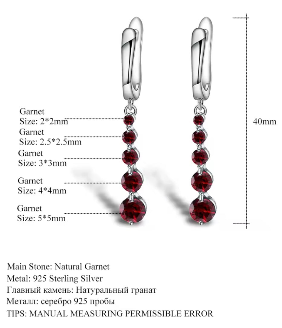 2.67Ct Natural Red Garnet Drop Earrings Genuine 925 Sterling Silver Elegant Fine Jewelry for Women